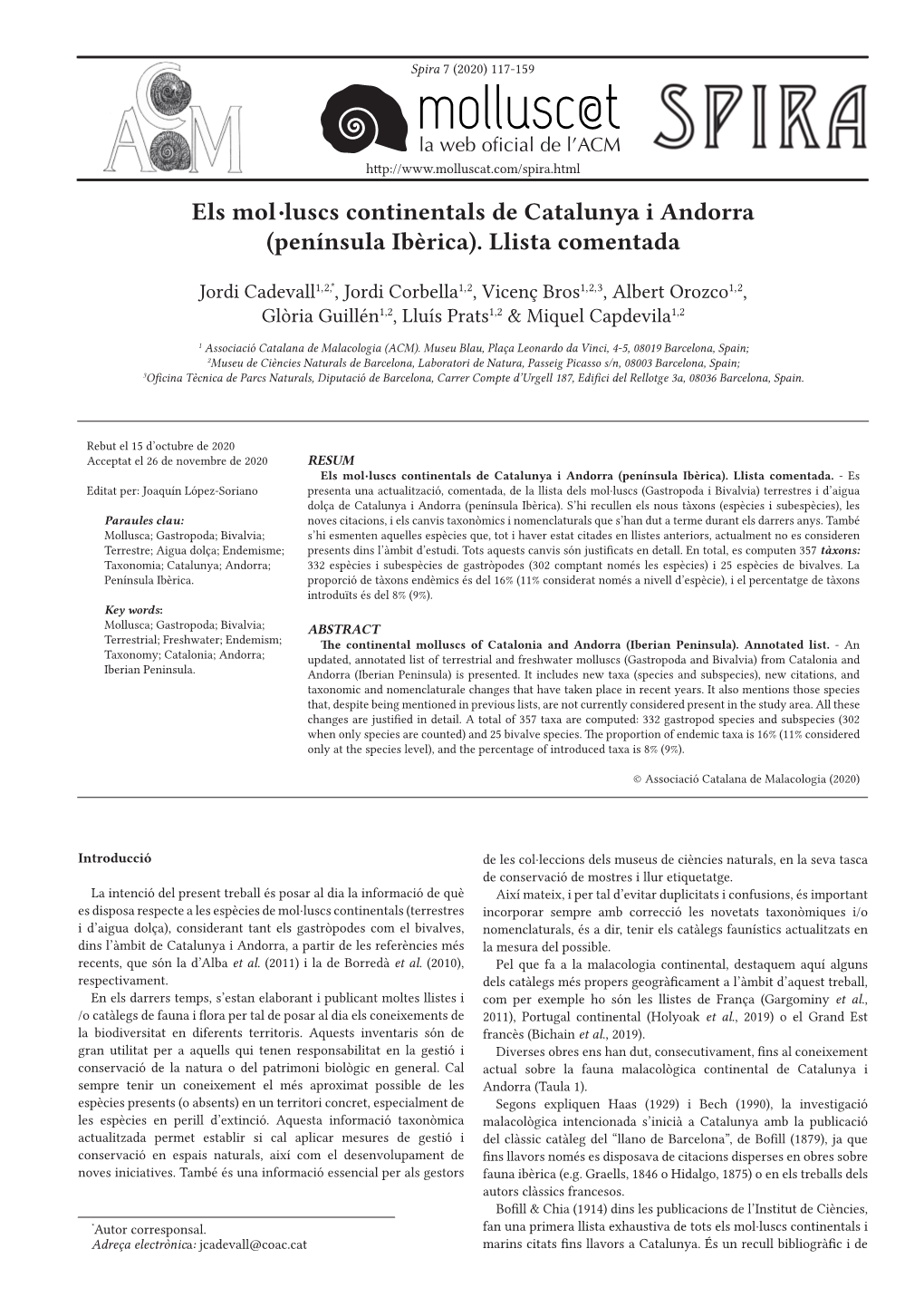 Els Mol·Luscs Continentals De Catalunya I Andorra (Península Ibèrica)