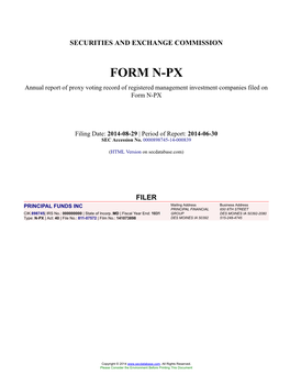 FUNDS INC Form N-PX Filed 2014-08-29