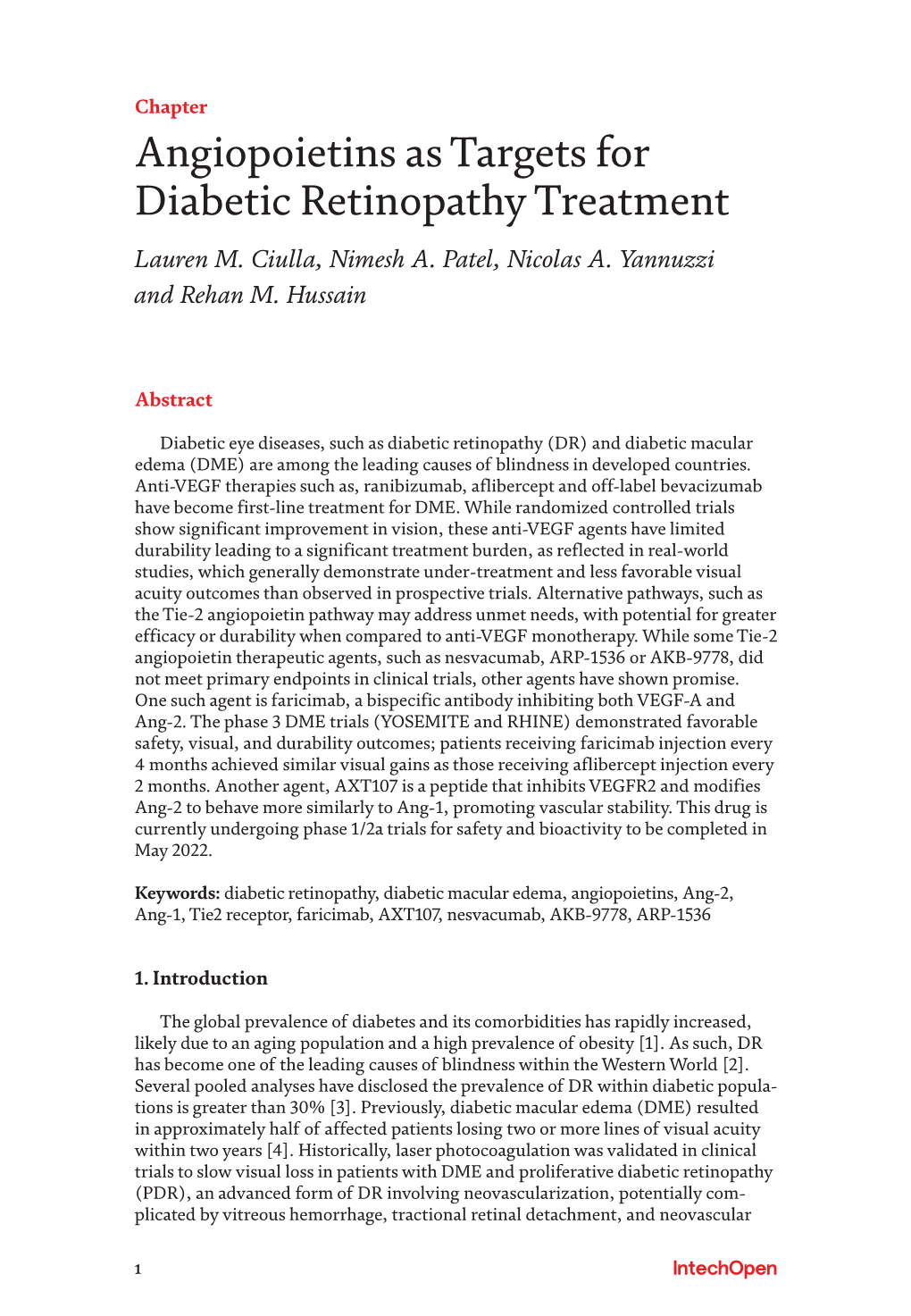 Angiopoietins As Targets for Diabetic Retinopathy Treatment Lauren M