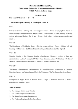 (Autonomous), Mandya CBCS Pattern Syllabus Copy Title of the Paper