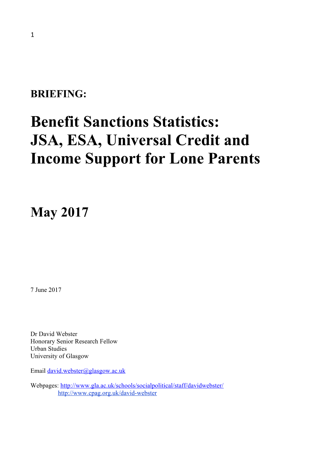 JSA, ESA, Universal Credit and Income Support for Lone Parents