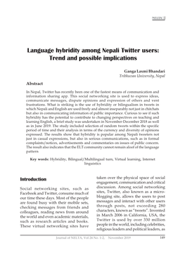Language Hybridity Among Nepali Twitter Users: Trend and Possible Implications