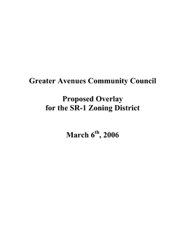 Greater Avenues Community Council Proposed Overlay for the SR-1