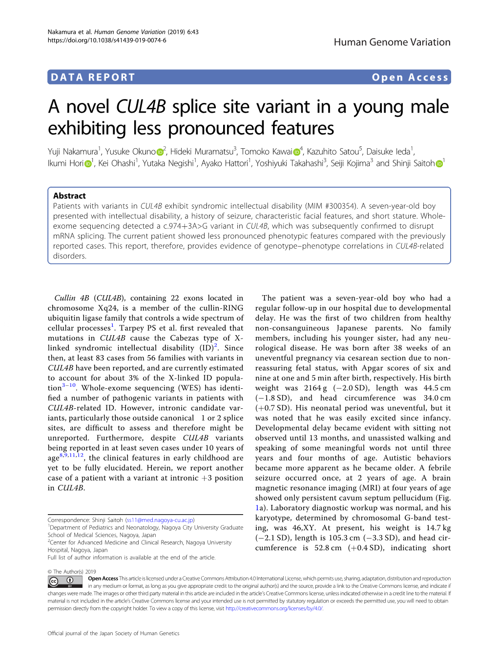 A Novel CUL4B Splice Site Variant in a Young Male Exhibiting Less