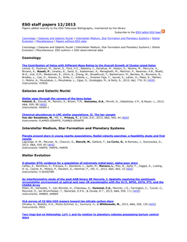 ESO Staff Papers 12/2013 Papers Added Recently to the ESO Telescope Bibliography, Maintained by the Library Subscribe to the ESO Telbib RSS Feed