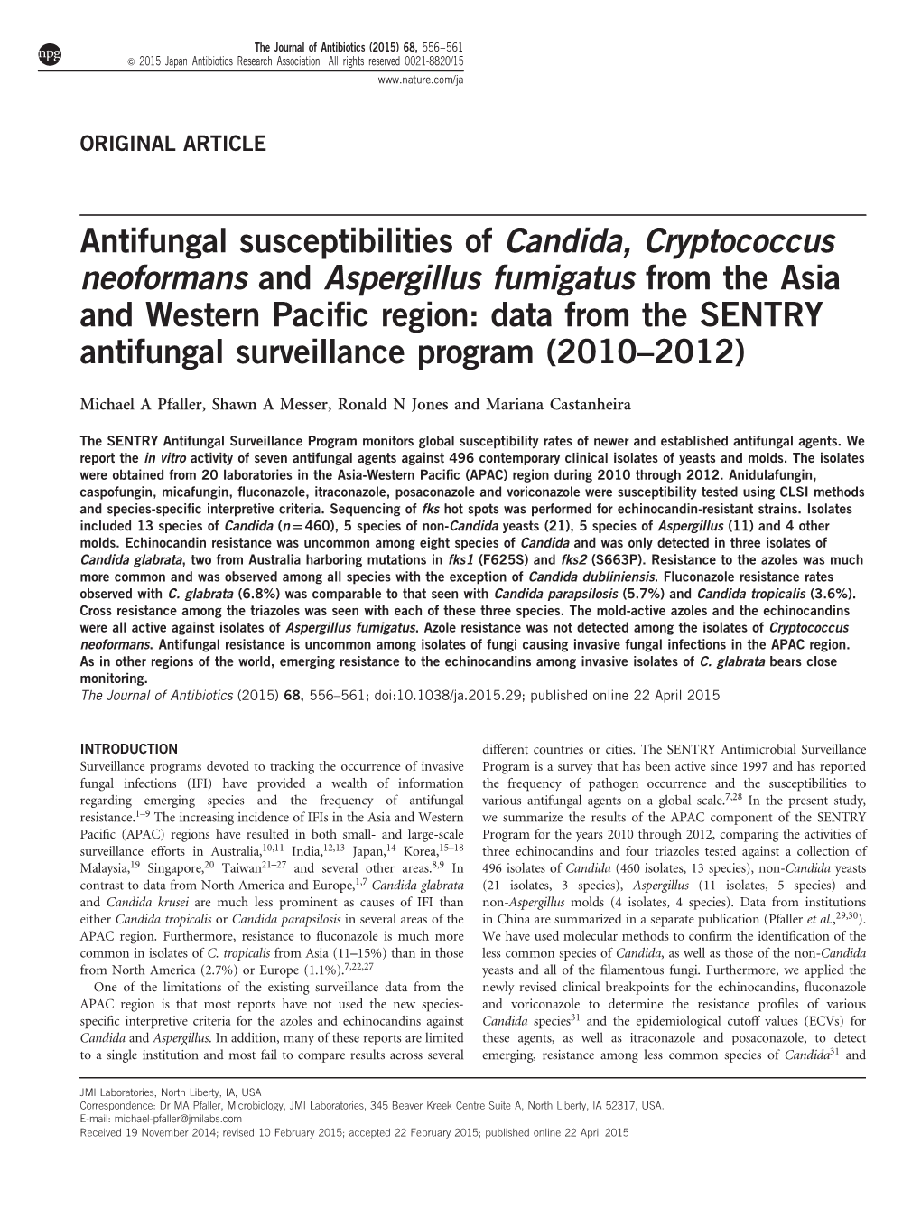 Antifungal Susceptibilities of Candida, Cryptococcus Neoformans