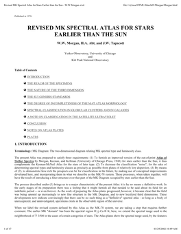 Revised MK Spectral Atlas for Stars Earlier Than the Sun - W.W.Morgan Et Al