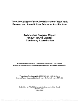 2011 Architectural Program Report (APR)