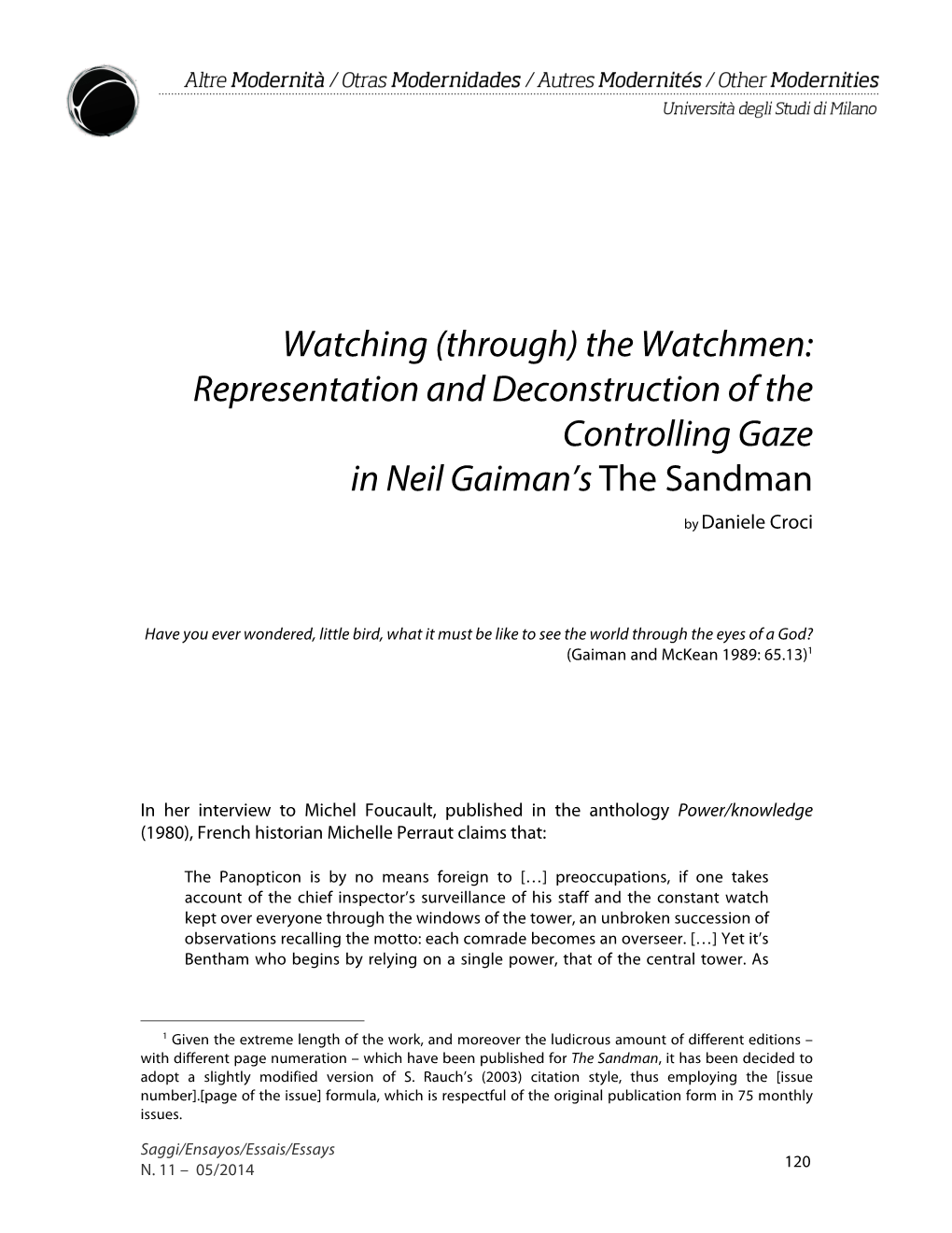 Representation and Deconstruction of the Controlling Gaze in Neil Gaiman’S the Sandman