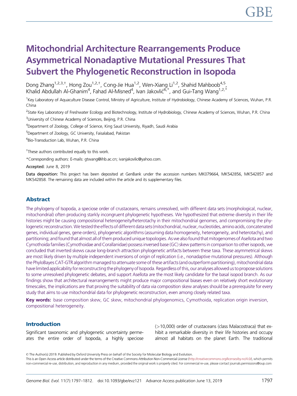 Mitochondrial Architecture Rearrangements Produce Asymmetrical Nonadaptive Mutational Pressures That Subvert the Phylogenetic Reconstruction in Isopoda