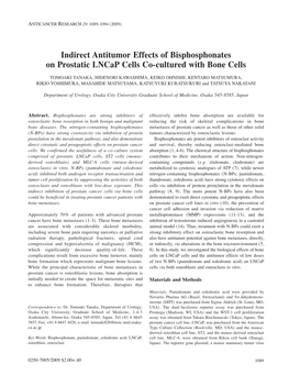 Indirect Antitumor Effects of Bisphosphonates on Prostatic Lncap Cells Co-Cultured with Bone Cells