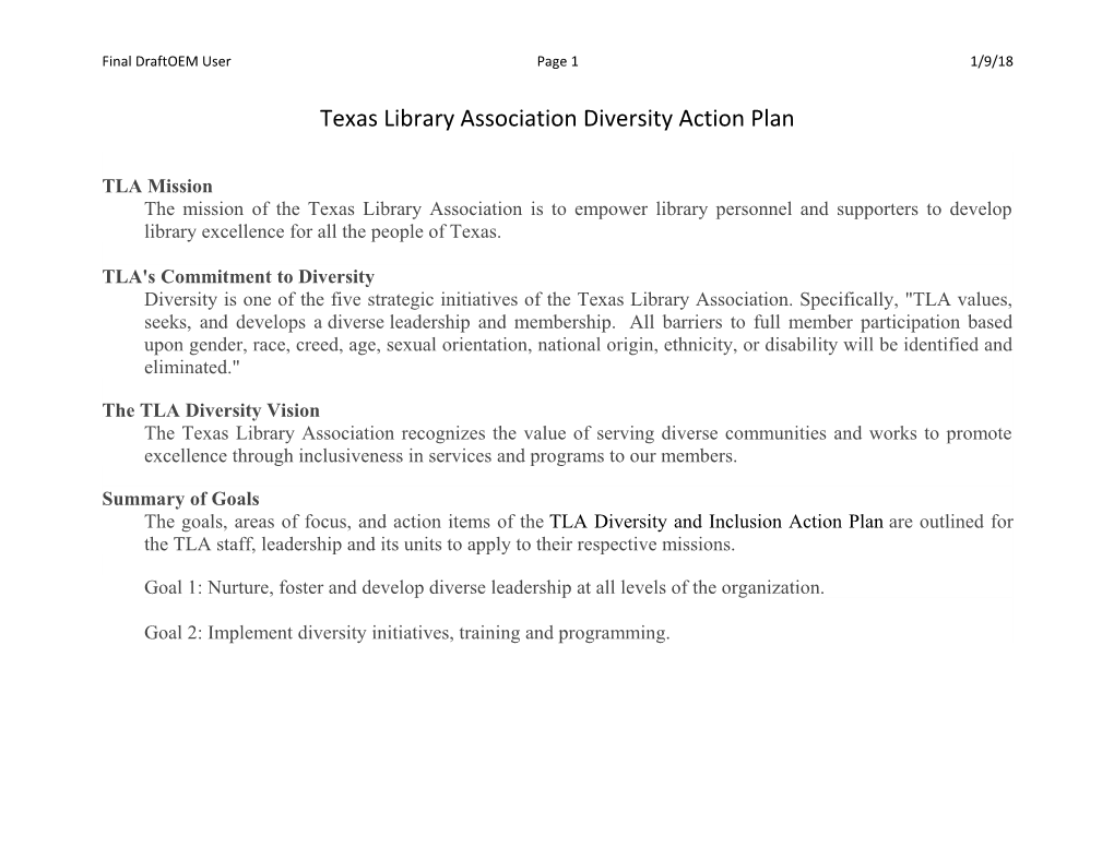 Texas Library Association Diversity Action Plan