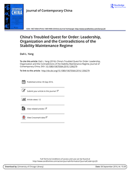 China's Troubled Quest for Order: Leadership, Organization and The