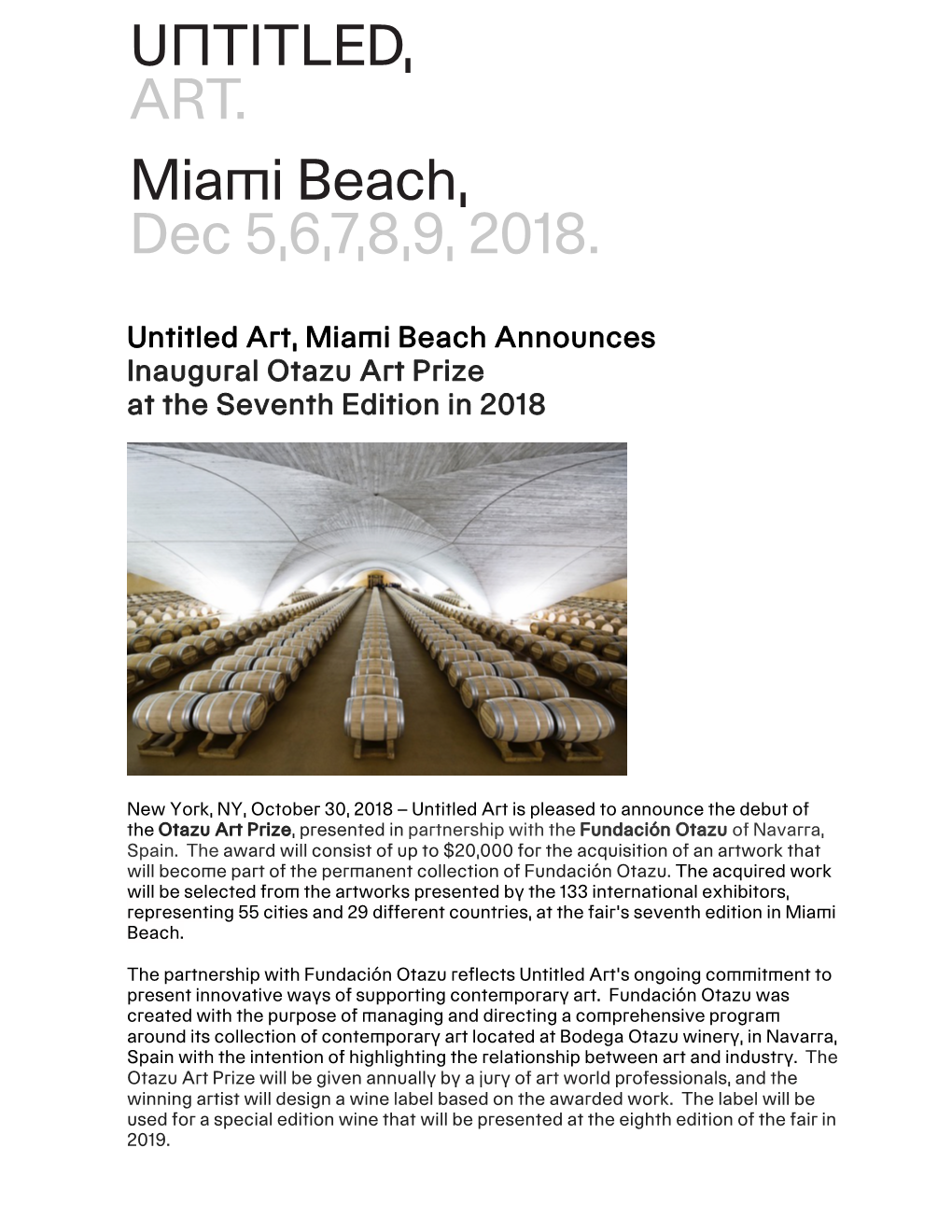 Untitled Art, Miami Beach Announces Inaugural Otazu Art Prize at the Seventh Edition in 2018