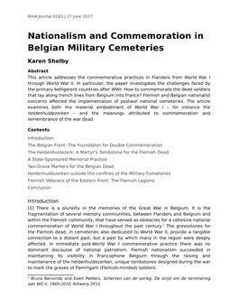 Nationalism and Commemoration in Belgian Military Cemeteries