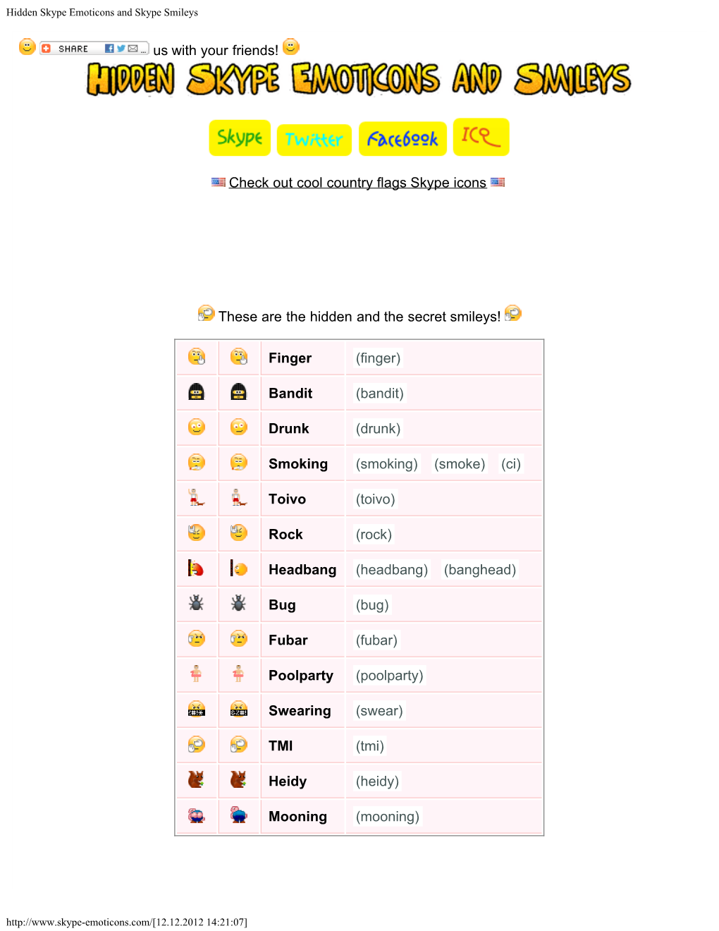 Hidden Skype Emoticons and Skype Smileys