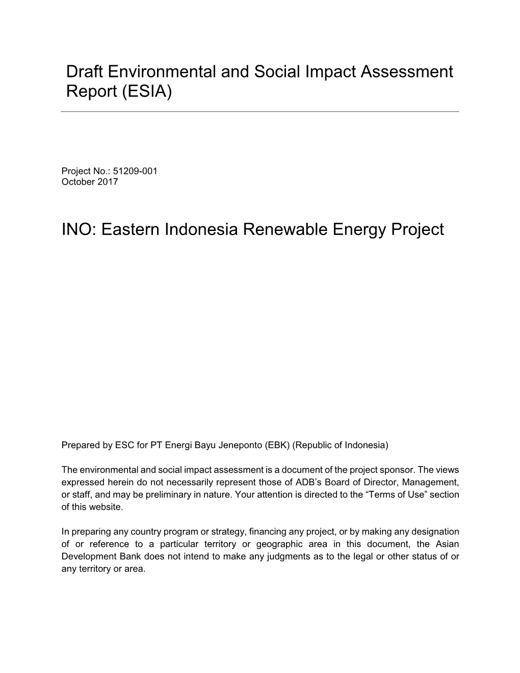 (ESIA) INO: Eastern Indonesia Renewable Energy Project