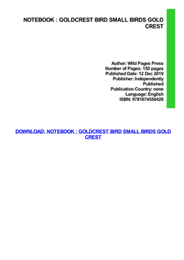 {PDF} Notebook : Goldcrest Bird Small Birds Gold Crest Kindle