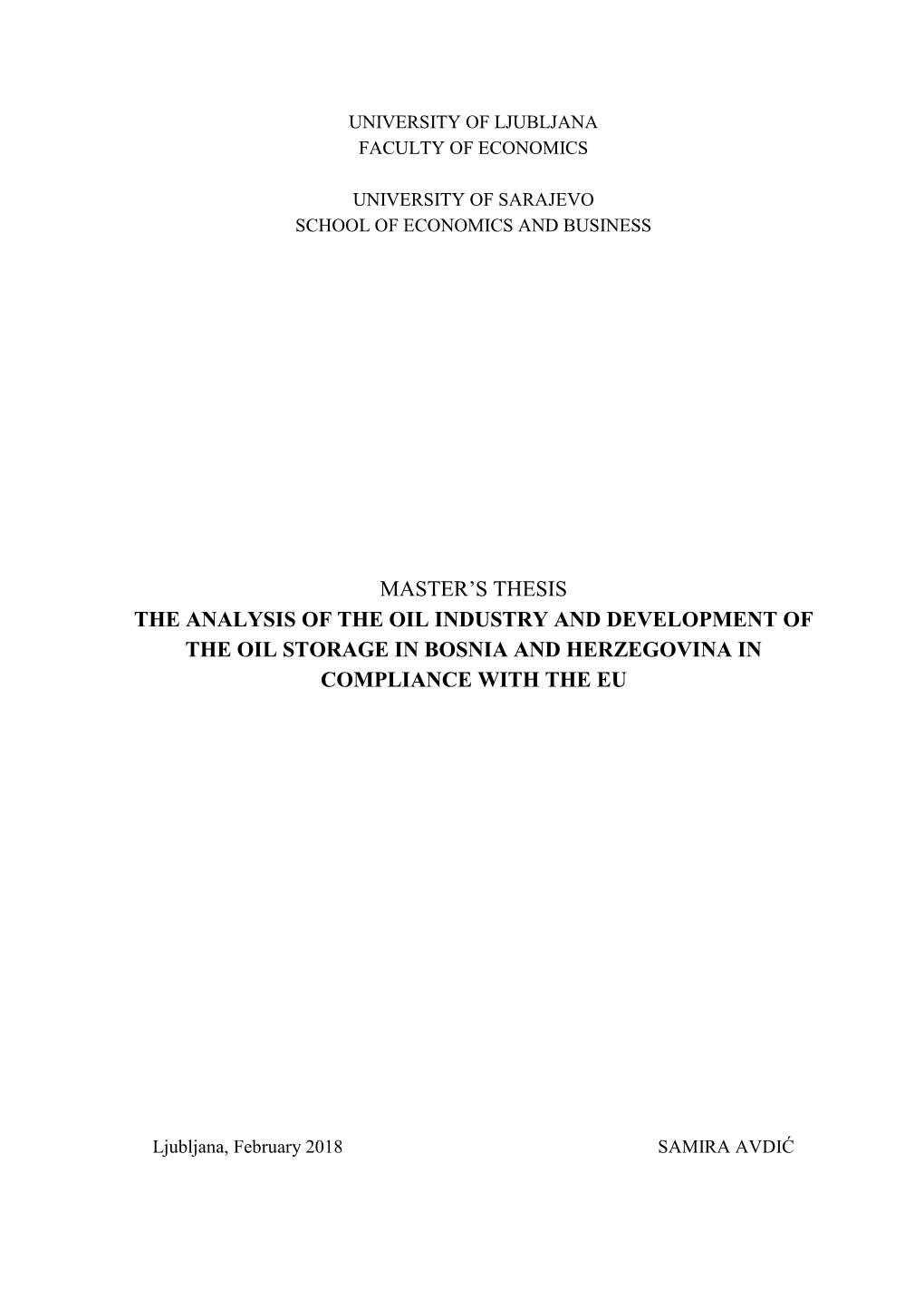 Master's Thesis the Analysis of the Oil Industry And