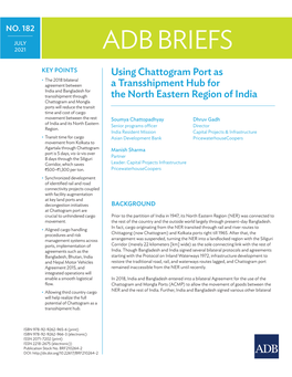 Using Chattogram Port As a Transshipment Hub for the North Eastern Region of India
