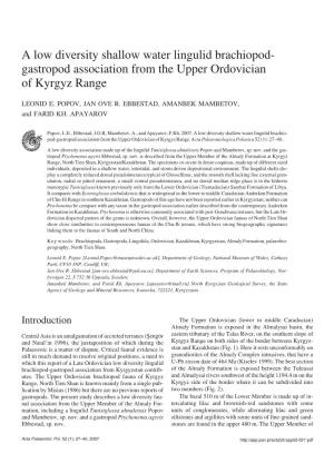 A Low Diversity Shallow Water Lingulid Brachiopod-Gastropod Association from the Upper Ordovician of Kyrgyz Range