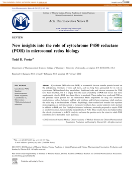 New Insights Into the Role of Cytochrome P450 Reductase (POR) in Microsomal Redox Biology