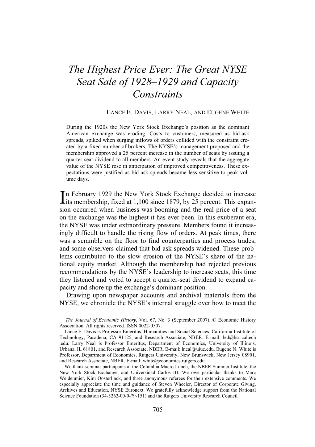 The Great NYSE Seat Sale of 1928–1929 and Capacity Constraints  LANCE E