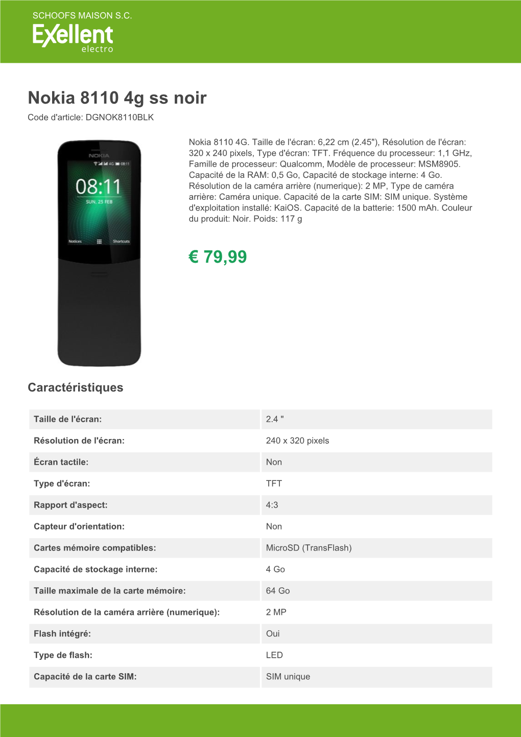 Nokia 8110 4G Ss Noir | PDF Download