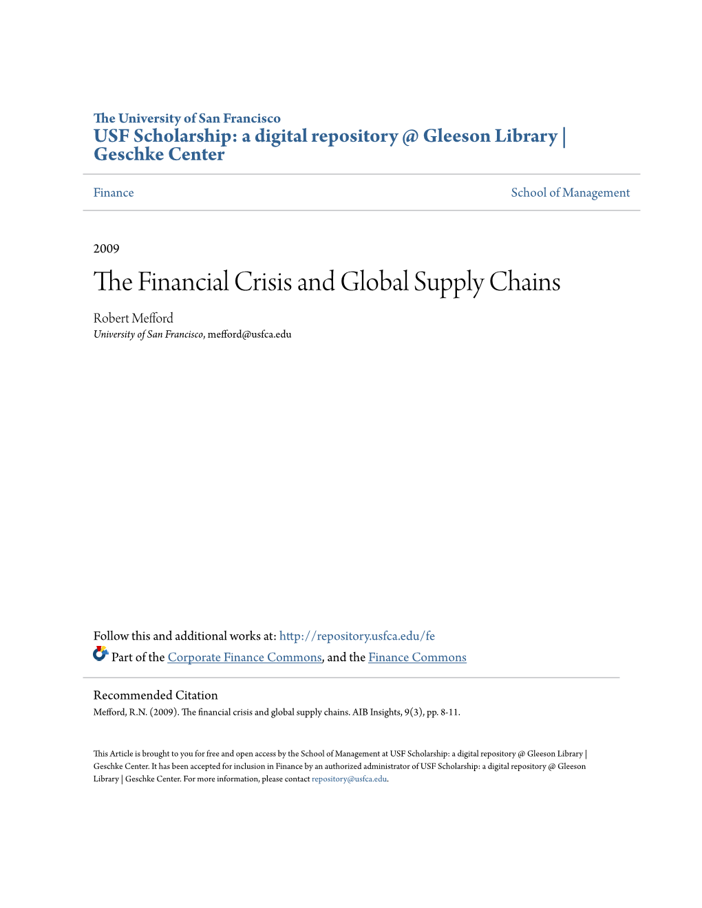 The Financial Crisis and Global Supply Chains