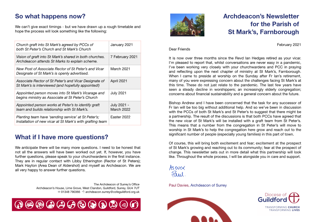 Archdeacon's Newsletter for the Parish