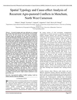 Spatial Typology and Cause-Effect Analysis of Recurrent Agro-Pastoral Conflicts in Menchum, North West Cameroon