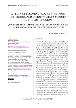 Louise Thompson Patterson's and Dorothy West's Sojourn in the Soviet