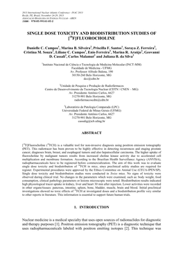 Single Dose Toxicity and Biodistribution Studies of [18 F] Fluorocholine