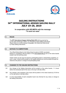 SAILING INSTRUCTIONS 56 Rally 2019