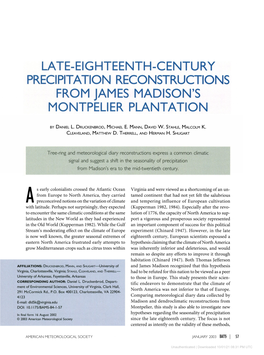 Late-Eighteenth-Century Precipitation Reconstructions from James Madison's Montpelier Plantation