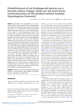 Establishment of an Endangered Species on a Private Nature Refuge: What Can We Learn from Reintroductions of the Bridled Nailtail Wallaby Onychogalea Fraenata?