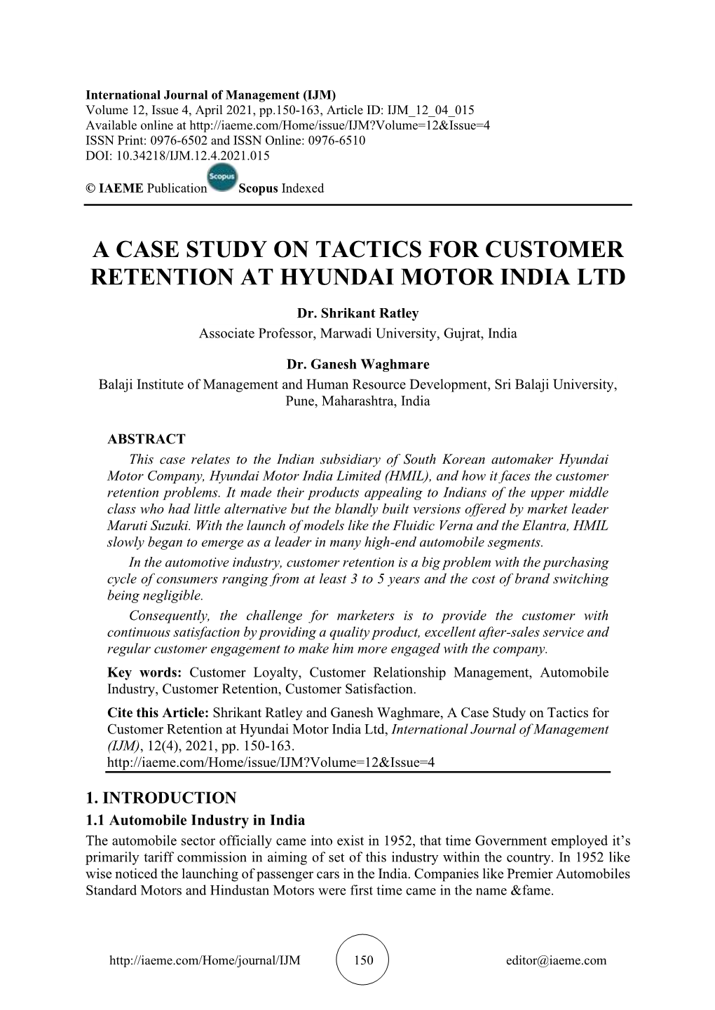 A Case Study on Tactics for Customer Retention at Hyundai Motor India Ltd