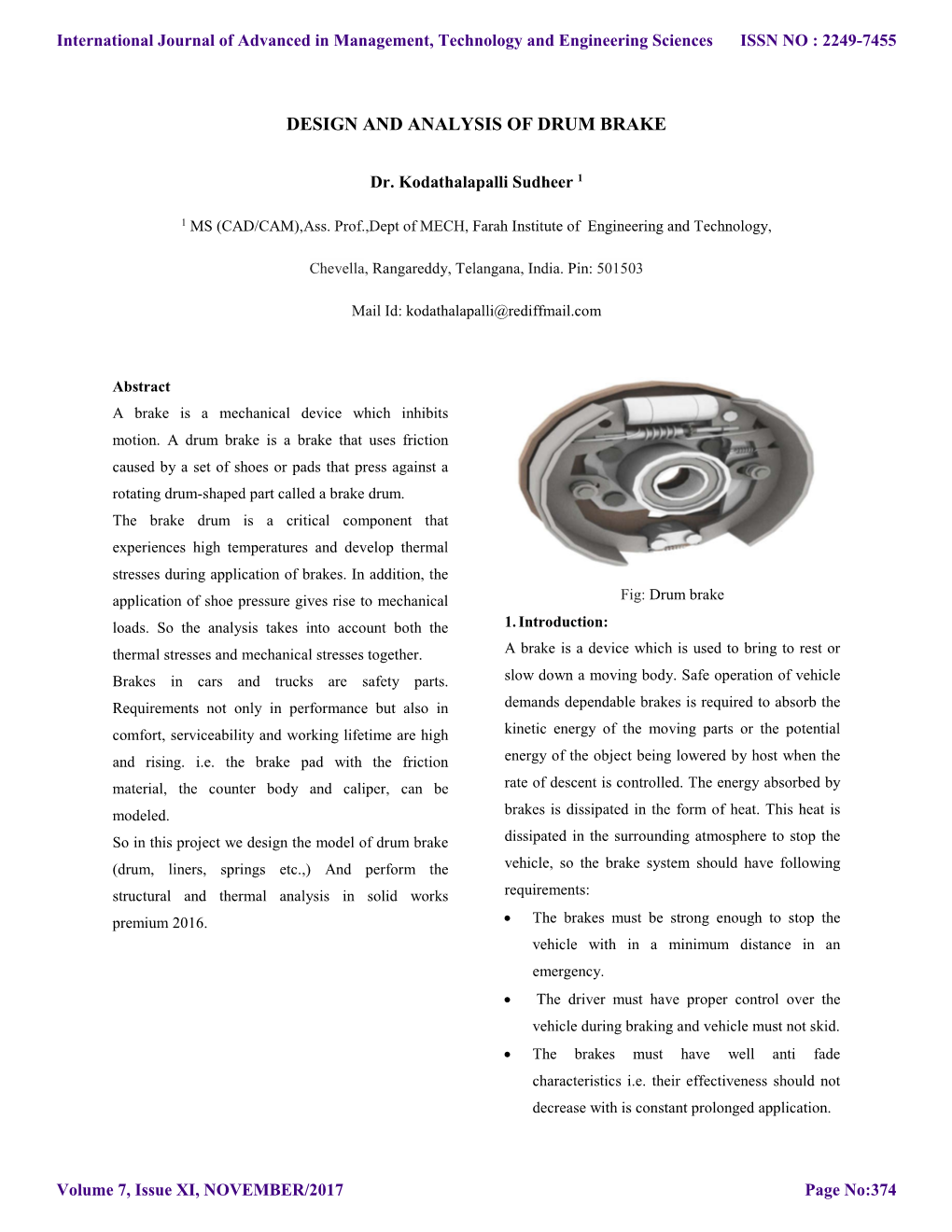 Design and Analysis of Drum Brake