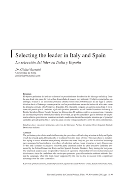 Selecting the Leader in Italy and Spain La Selección Del Líder En Italia Y España