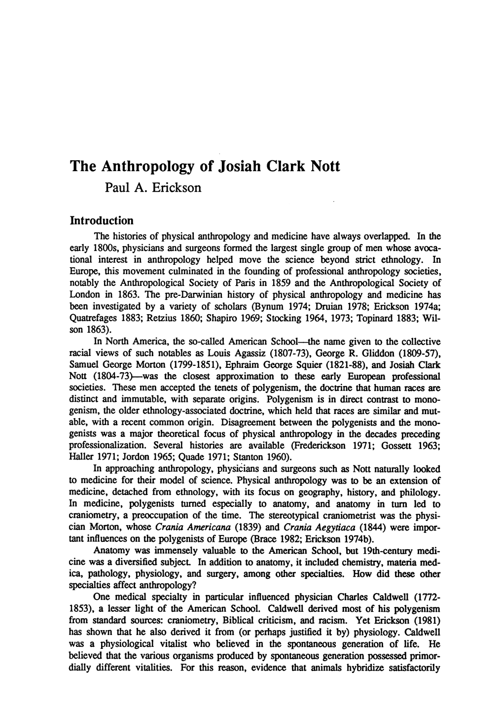 The Anthropology of Josiah Clark Nott Paul A