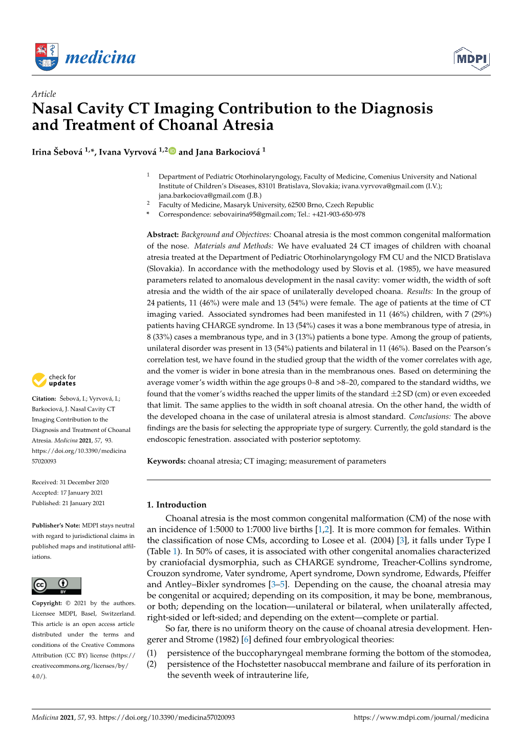 Nasal Cavity CT Imaging Contribution to the Diagnosis and Treatment of Choanal Atresia