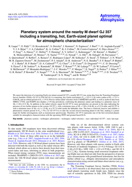 Planetary System Around the Nearby M Dwarf GJ 357 Including a Transiting, Hot, Earth-Sized Planet Optimal for Atmospheric Characterization? R