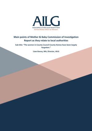 Main Points of Mother & Baby Commission of Investigation Report As They Relate to Local Authorities