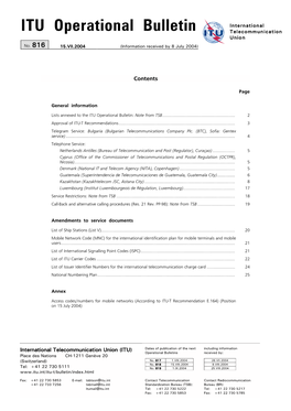 ITU Operational Bulletin No. 816 – 3