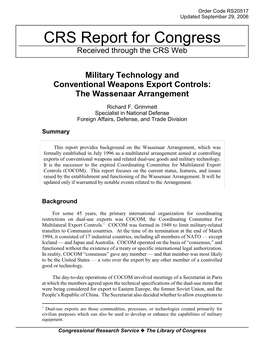 Military Technology and Conventional Weapons Export Controls: the Wassenaar Arrangement
