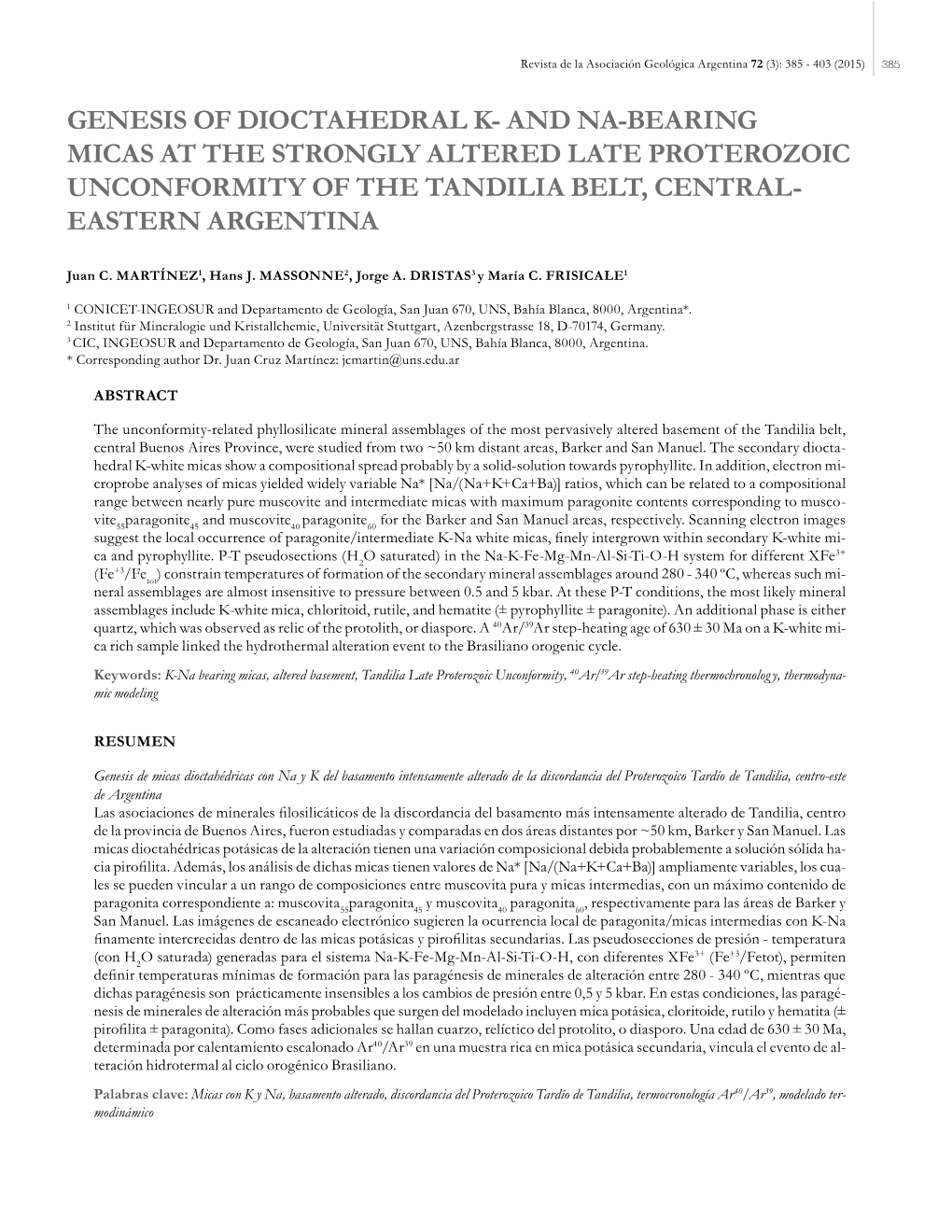 And Na-Bearing Micas at the Strongly Altered Late Proterozoic Unconformity of the Tandilia Belt, Central- Eastern Argentina