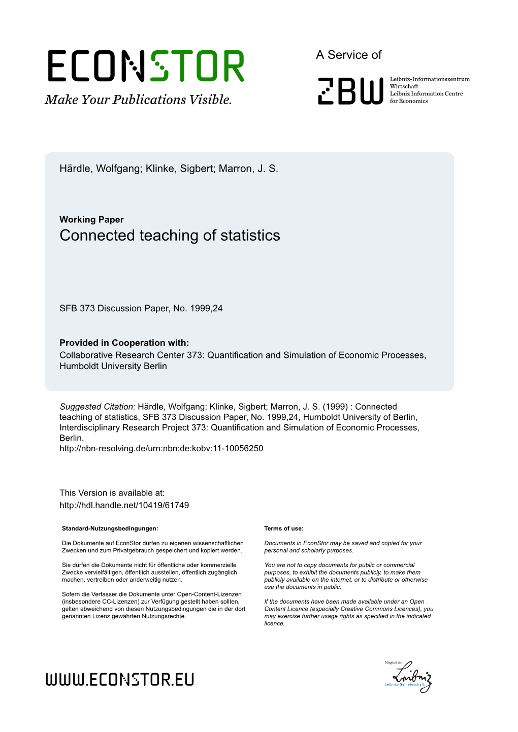 Connected Teaching of Statistics