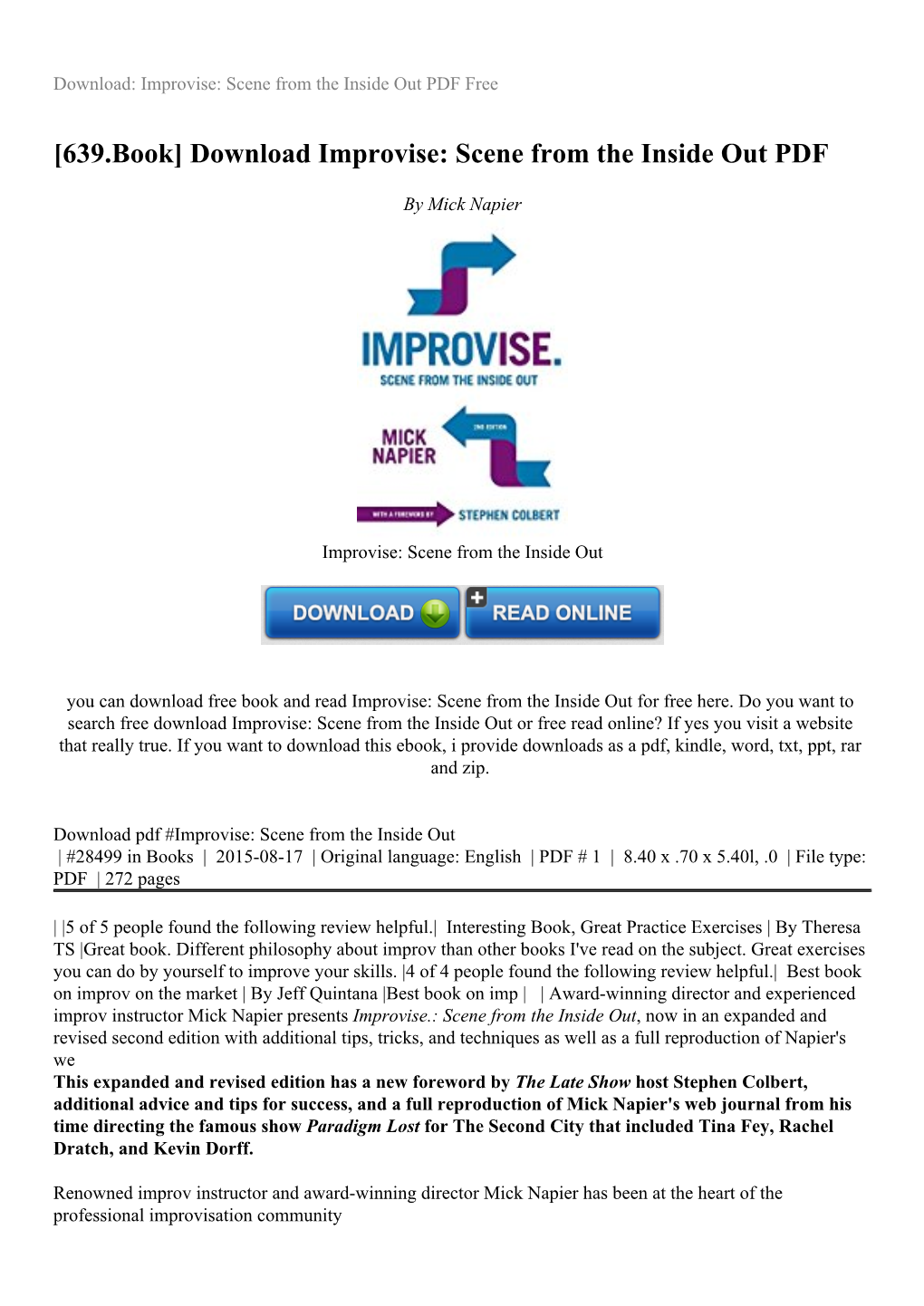 Download Improvise: Scene from the Inside out PDF