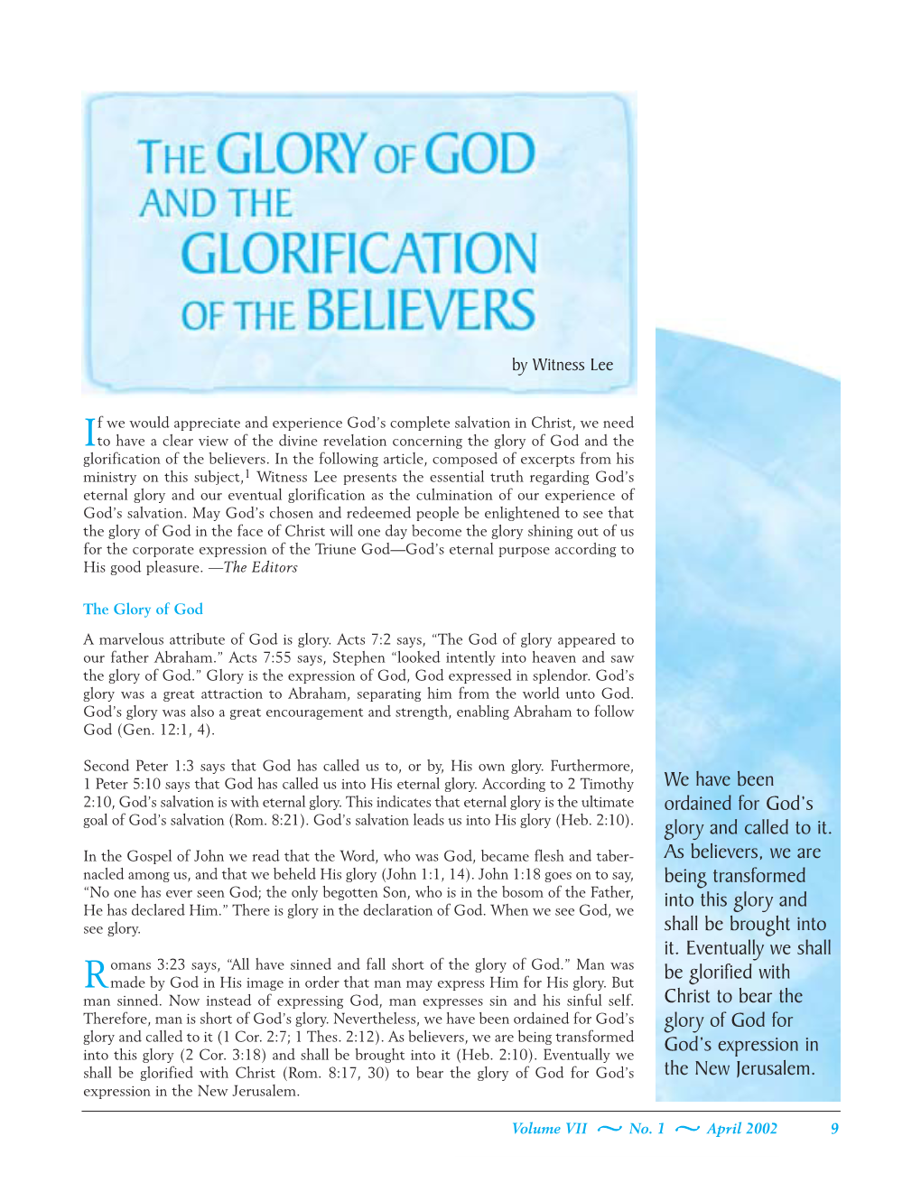 The Glory of God and the Glorification of the Believers