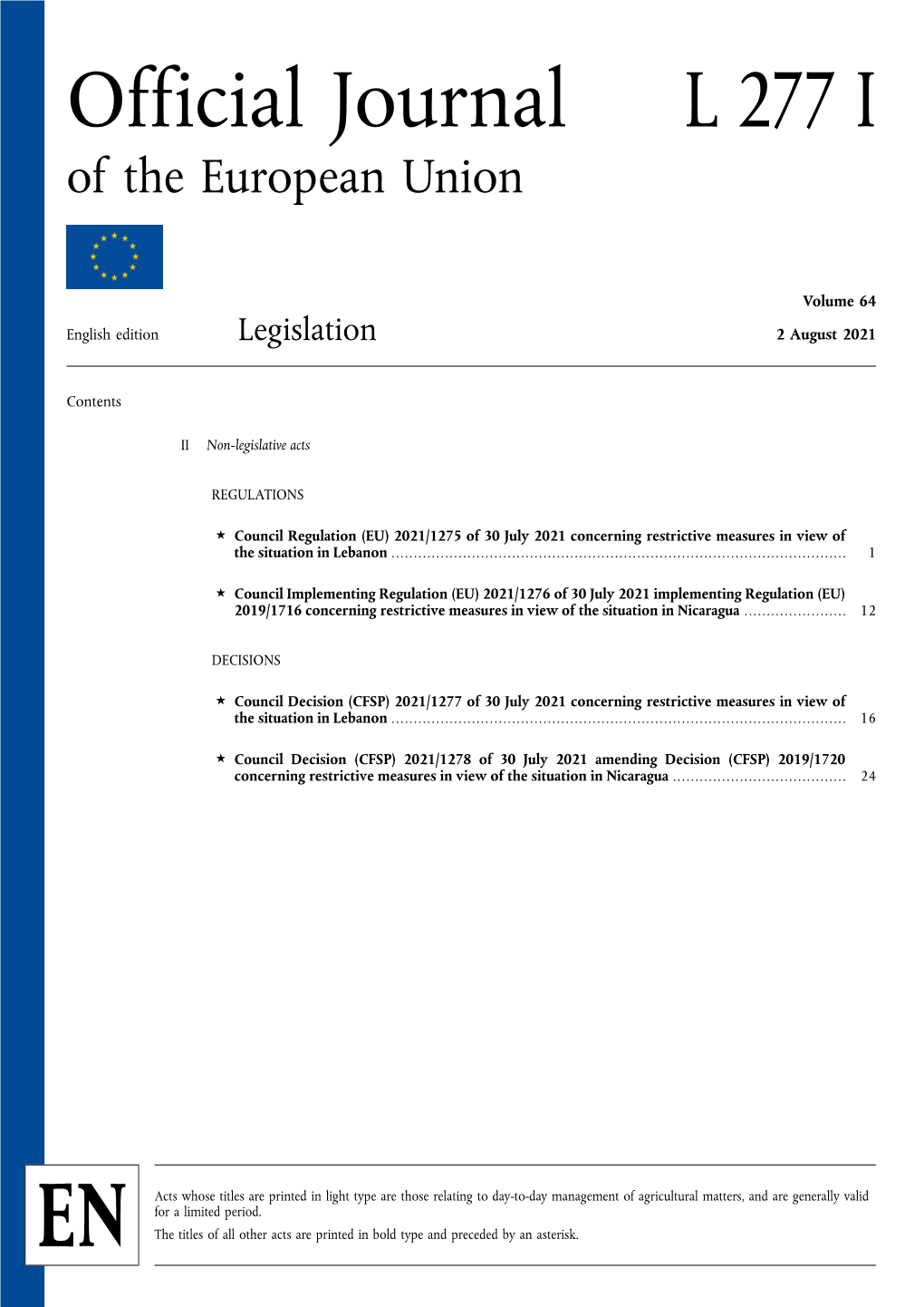 Official Journal L 277 I of the European Union